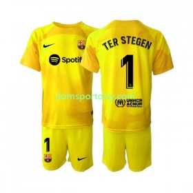 Koszulka FC Barcelona Ter Stegen 1 Bramkarska Dziecięcy Czwarty Koszulki Piłkarskie 2022-2023 Krótki Rękaw